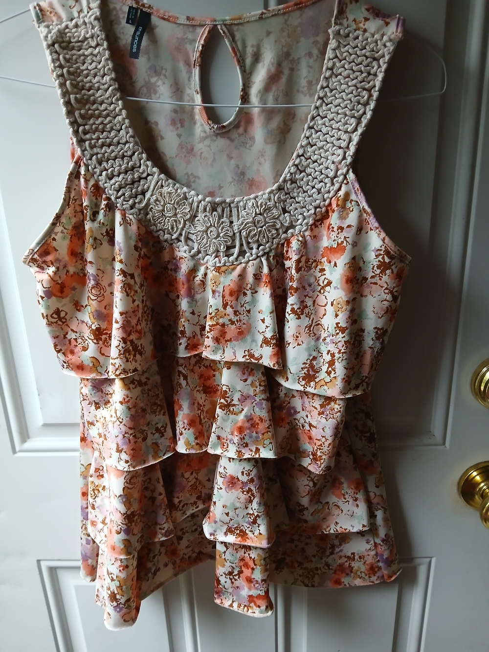 Maurices Floral Keyhole Tank Top - Cream, Peach, Lavender